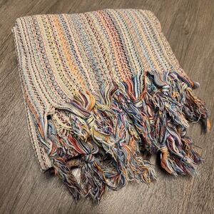 Colorful Knit Fringe Throw Blanket